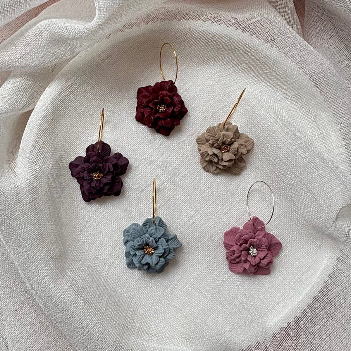 Burgundy handmade polymer clay Claudette earrings for weddings and special occasions