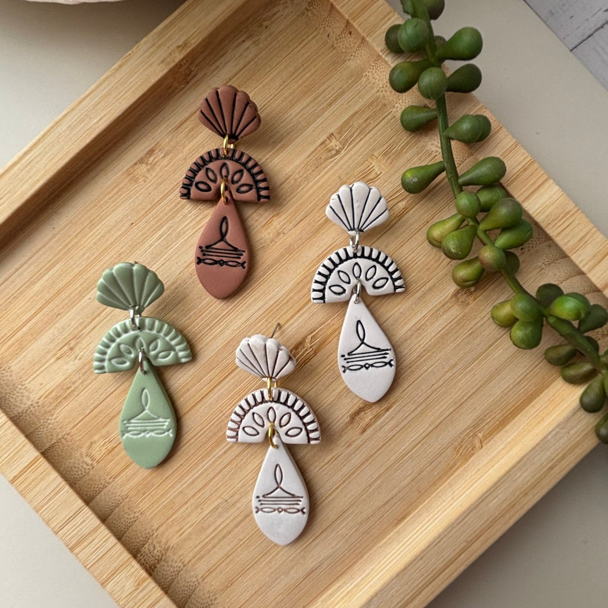 Prairie handmade ivory western statement polymer clay earrings by Little Lis Studio.