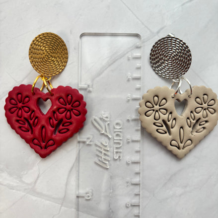 Amore statement heart earring size comparison handmade from polymer clay by Little Lis Studio