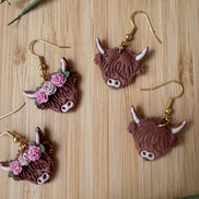 Charlotte handmade polymer clay Highland Cow earrings by Little Lis Studio