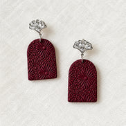 Burgundy handmade polymer clay Claudette earrings for weddings and special occasions