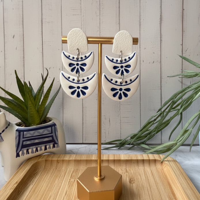 Handmade Delphi Mediterranean polymer clay statement earrings from the Little Lis Studio Aegean Collection.