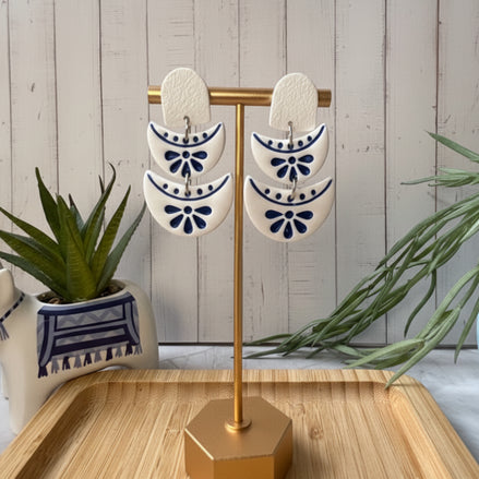 Handmade Delphi Mediterranean polymer clay statement earrings from the Little Lis Studio Aegean Collection.