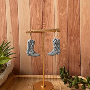 Cowboy boot dangle earrings in pastel blue on a fine silver hoop, from Boots and Blooms collection by Litte Lis Studio