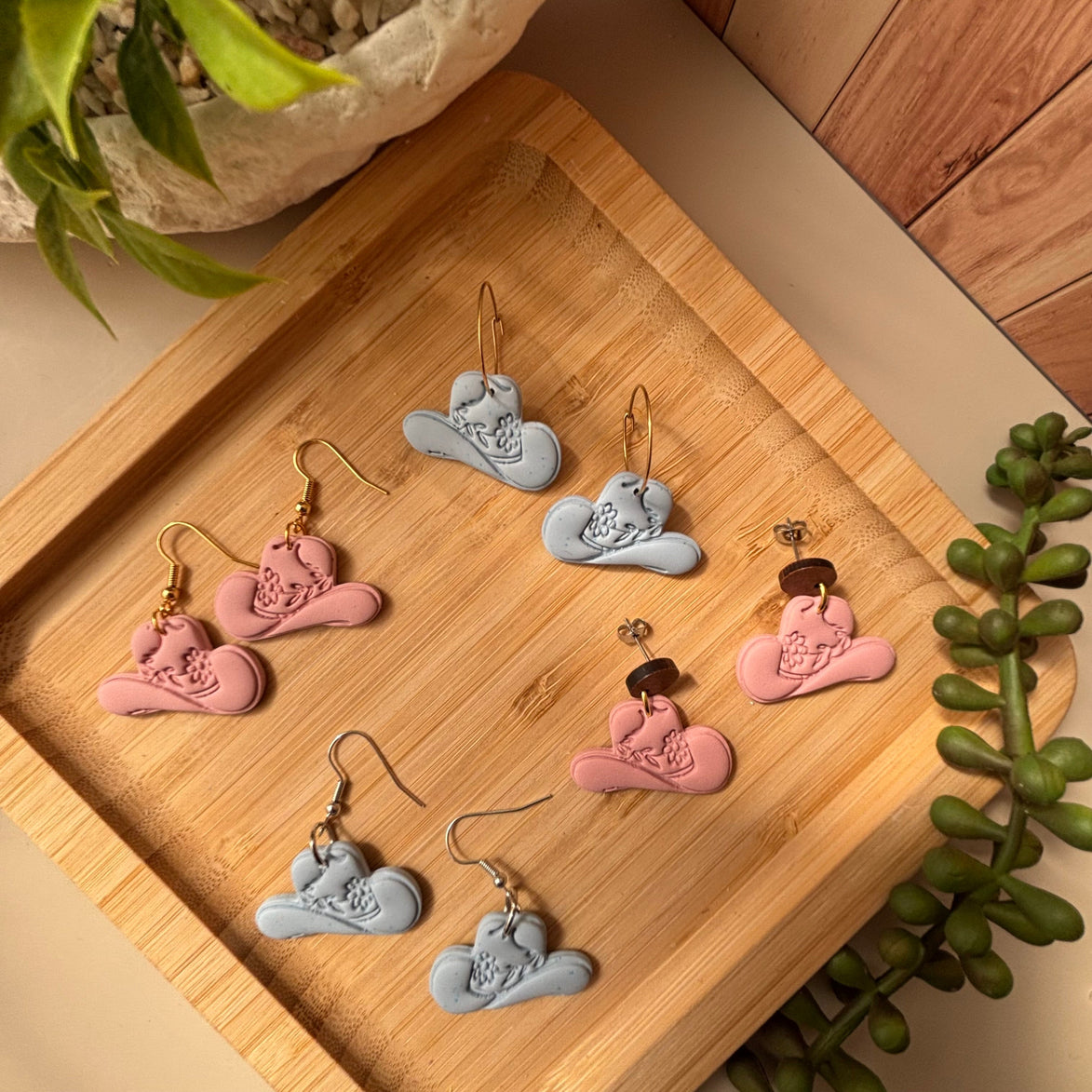 Dolly Hat handmade polymer clay cowboy hat earrings by Little Lis Studio.