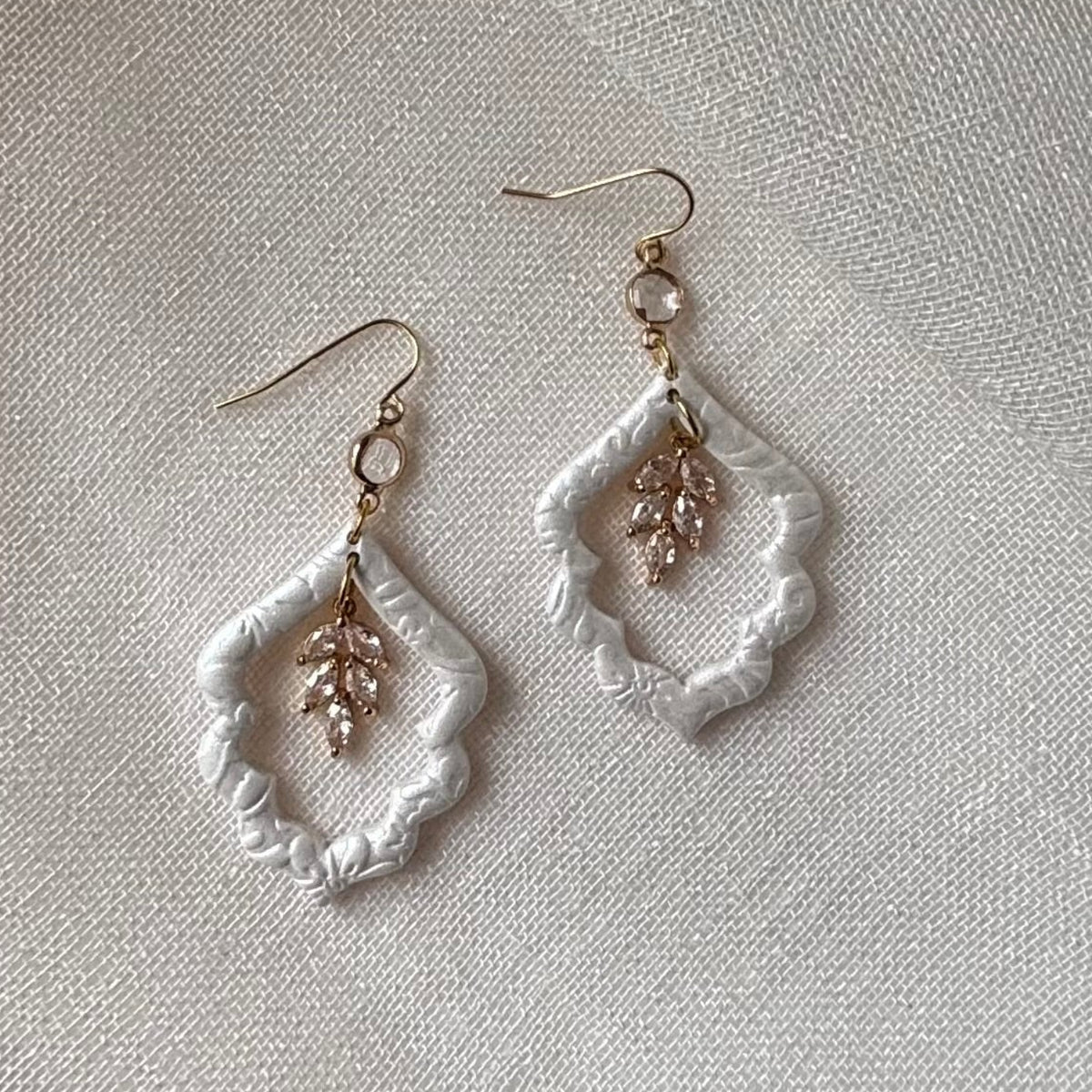 Pearl White handmade polymer clay Estelle earrings for weddings and special occasions
