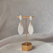 Camille - Pearl White Embossed Earrings