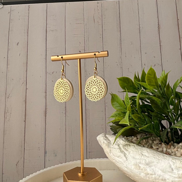 Leni Butter Cream filigree polymer clay earrings with gold hooks by Little Lis Studio
