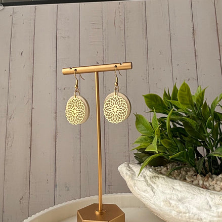 Leni Butter Cream filigree polymer clay earrings with gold hooks by Little Lis Studio