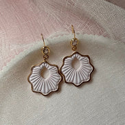 Pearl White handmade polymer clay Lisette earrings for weddings and special occasions