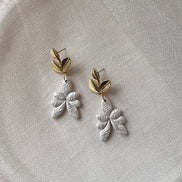 Pearl White handmade polymer clay Lucienne earrings for weddings and special occasions