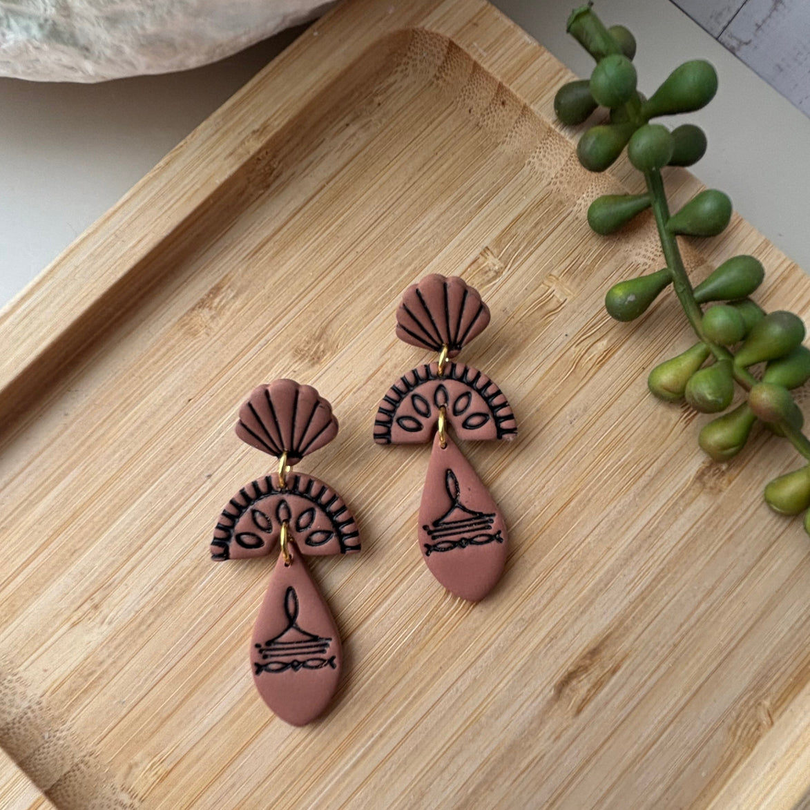 Prairie handmade ivory western statement polymer clay earrings by Little Lis Studio.