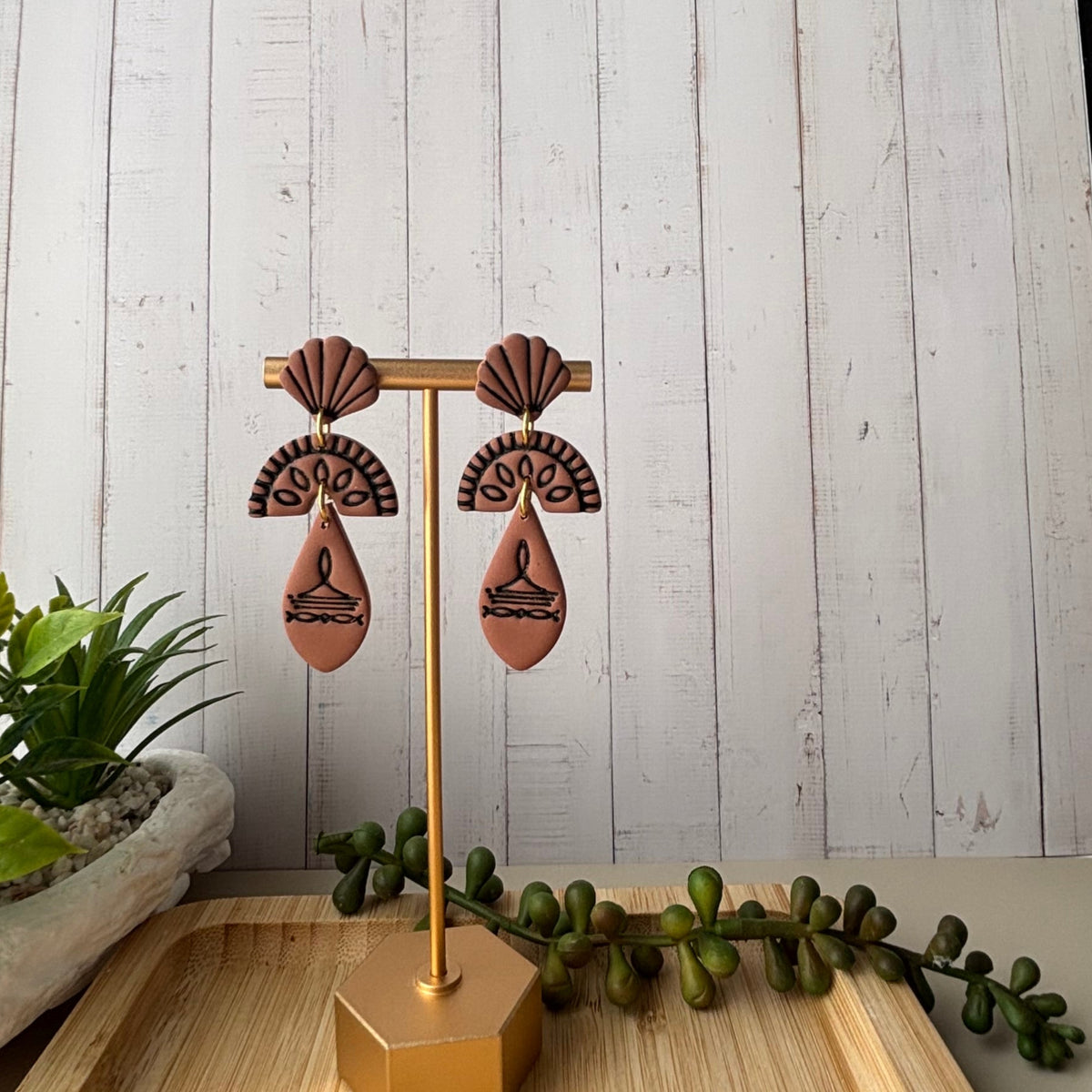Prairie handmade ivory western statement polymer clay earrings by Little Lis Studio.