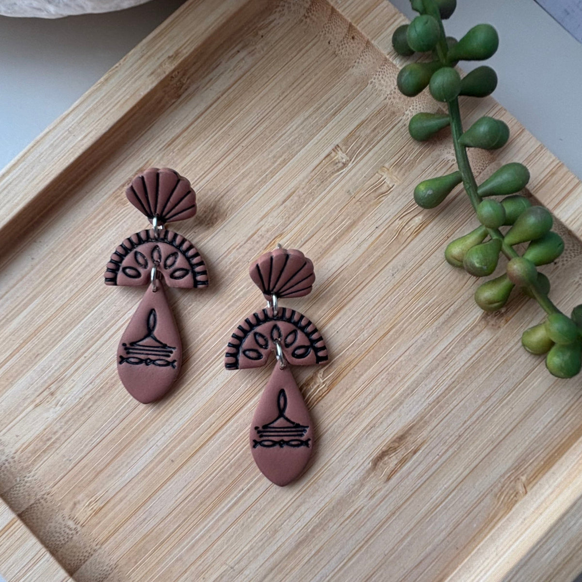 Prairie handmade ivory western statement polymer clay earrings by Little Lis Studio.