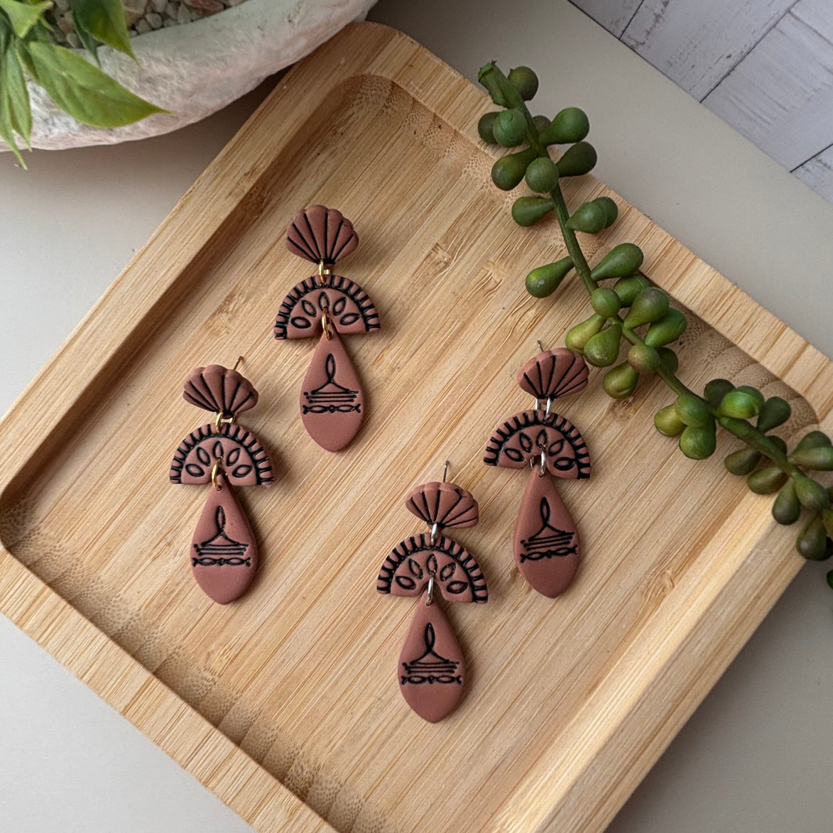 Prairie handmade ivory western statement polymer clay earrings by Little Lis Studio.