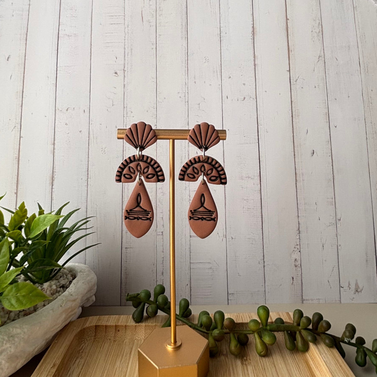 Prairie handmade ivory western statement polymer clay earrings by Little Lis Studio.
