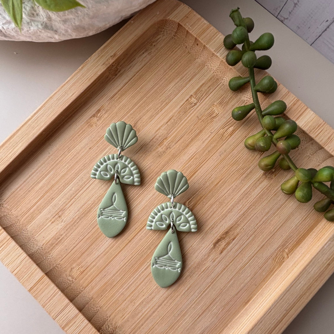 Prairie handmade ivory western statement polymer clay earrings by Little Lis Studio.