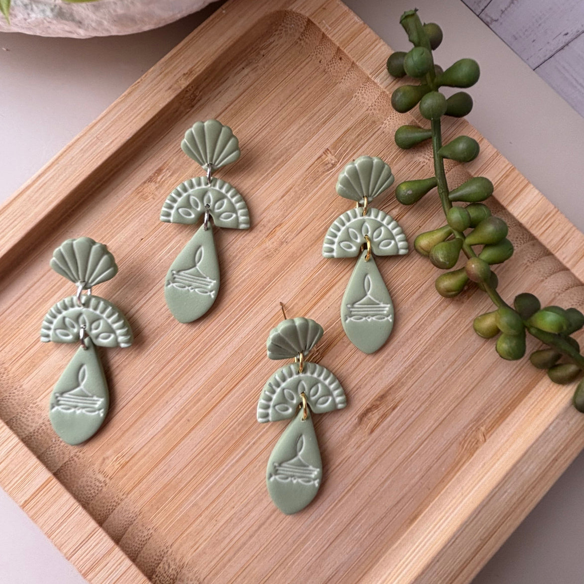 Prairie handmade ivory western statement polymer clay earrings by Little Lis Studio.