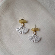 Pearl White handmade polymer clay Sabine earrings for weddings and special occasions