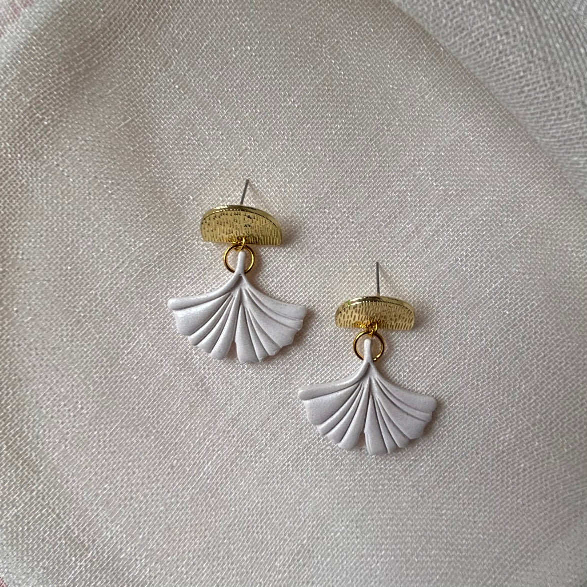 Pearl White handmade polymer clay Sabine earrings for weddings and special occasions