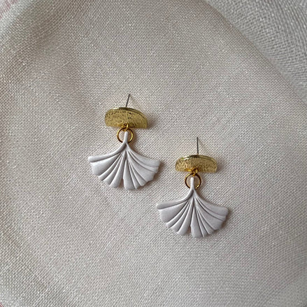 Pearl White handmade polymer clay Sabine earrings for weddings and special occasions