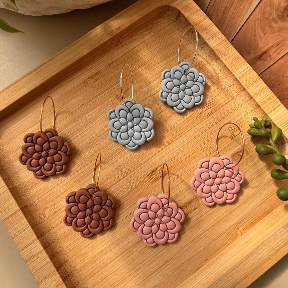 Sadie layered statement flower polymer clay earrings by Little Lis Studio.