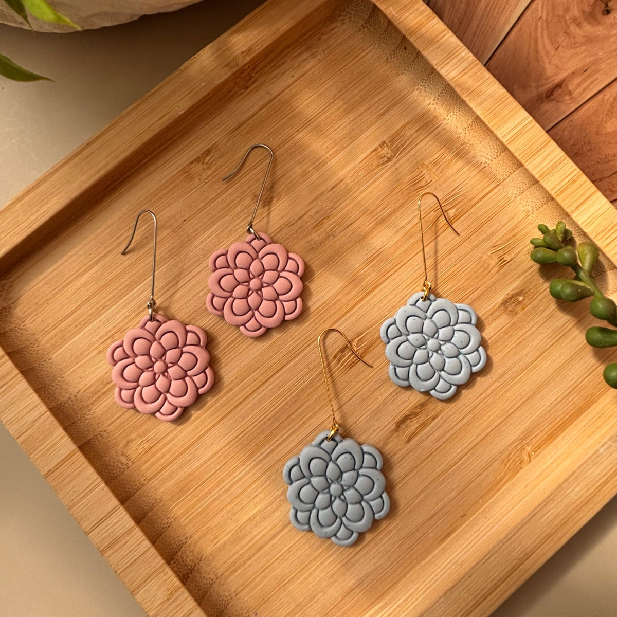 Sadie layered statement flower polymer clay earrings by Little Lis Studio.