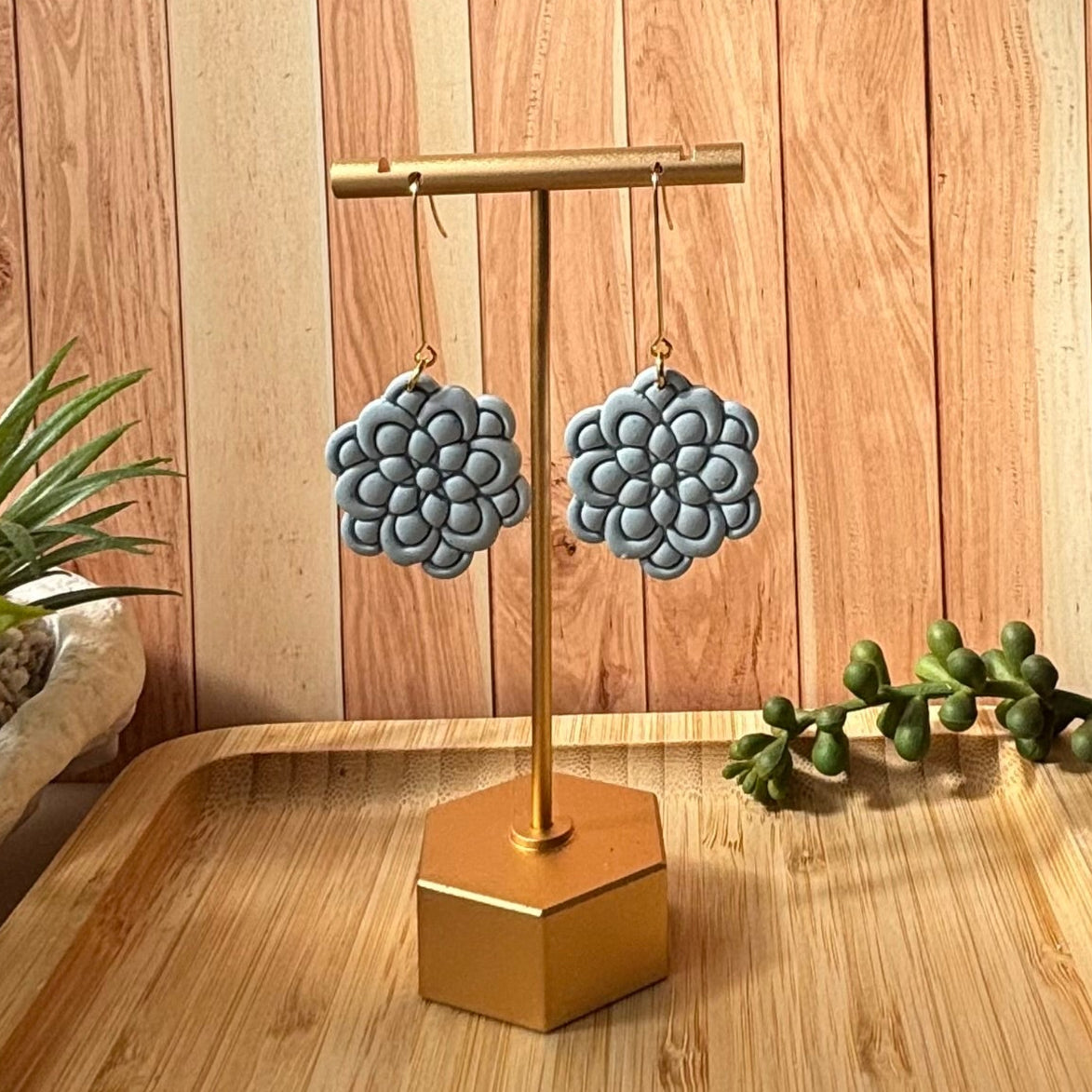 Sadie layered statement flower polymer clay earrings by Little Lis Studio.