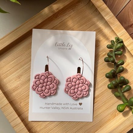 Sadie layered statement flower polymer clay earrings by Little Lis Studio.