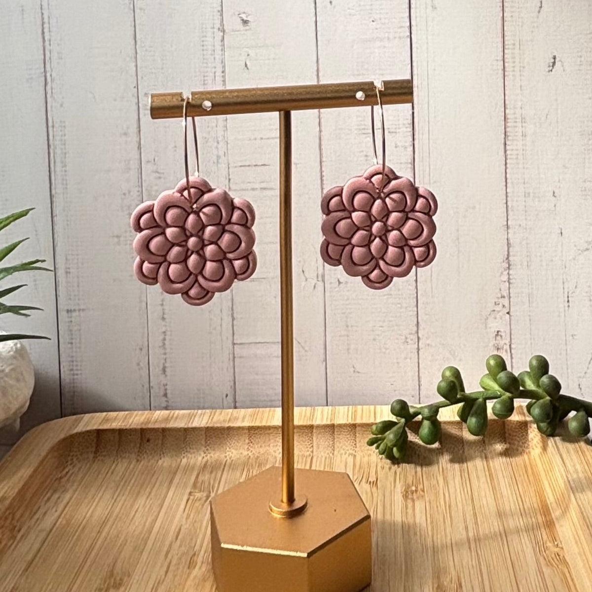 Sadie layered statement flower polymer clay earrings by Little Lis Studio.