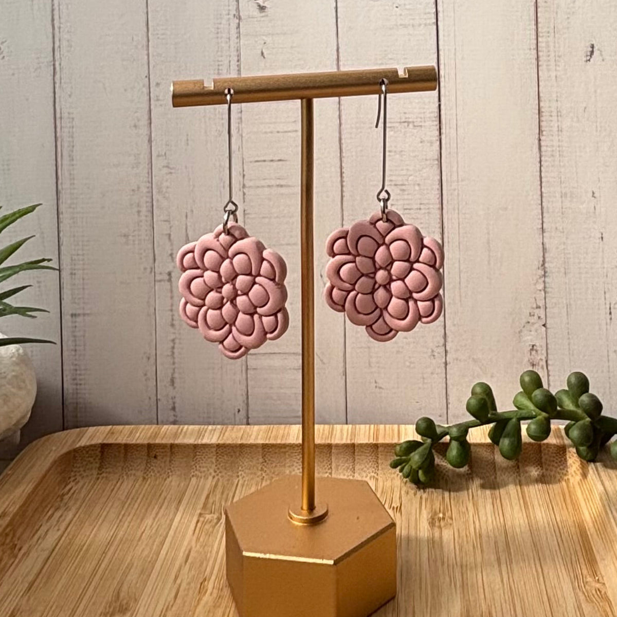 Sadie layered statement flower polymer clay earrings by Little Lis Studio.