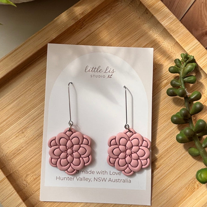 Sadie layered statement flower polymer clay earrings by Little Lis Studio.