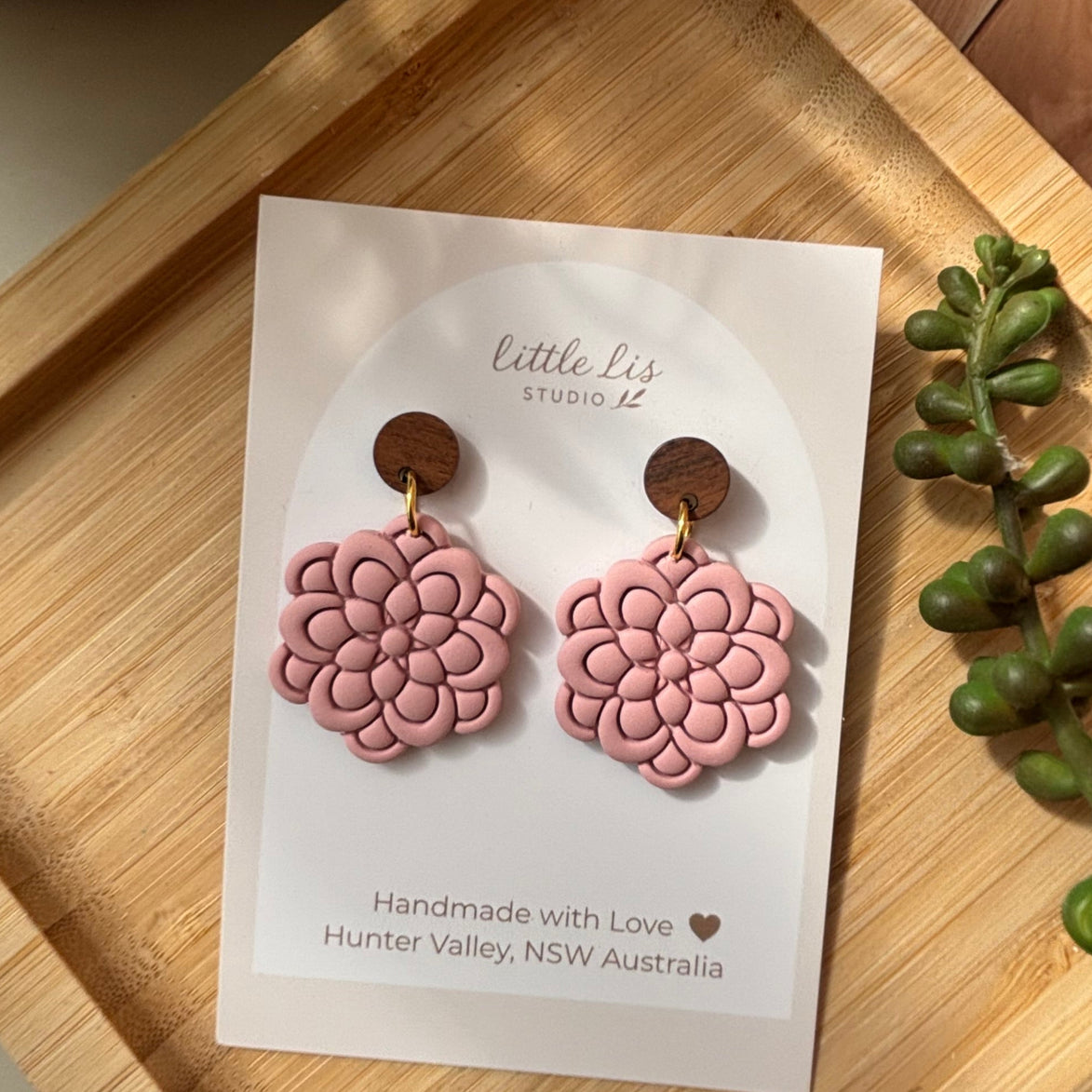 Sadie layered statement flower polymer clay earrings by Little Lis Studio.