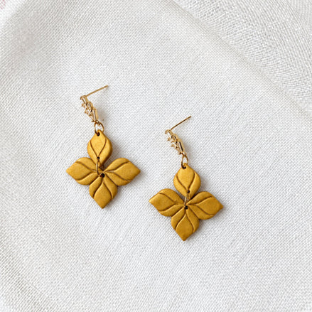 Gold handmade polymer clay Saffron earrings for weddings and special occasions