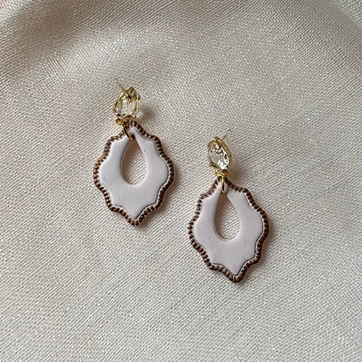 Pearl White handmade polymer clay Solène earrings for weddings and special occasions