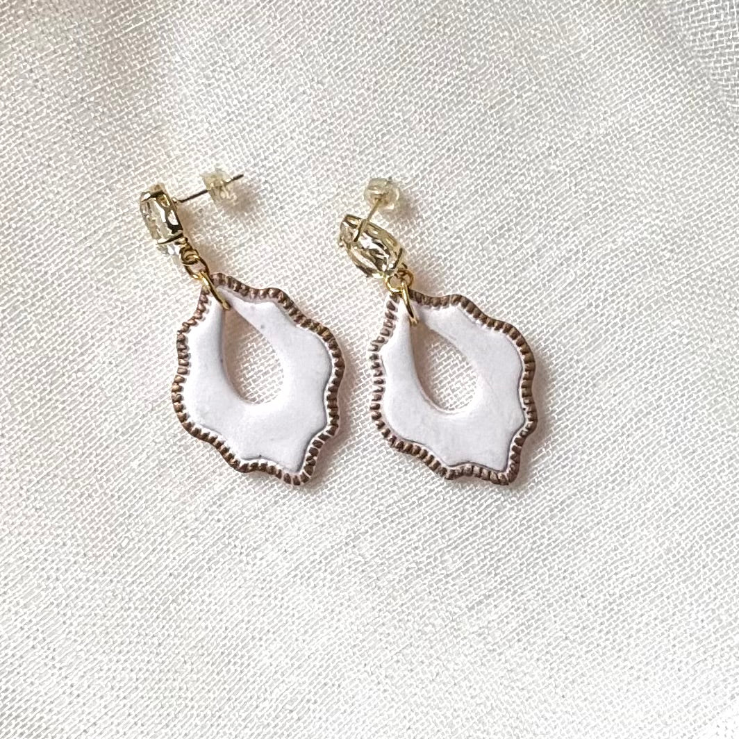 Pearl White handmade polymer clay Solène earrings for weddings and special occasions