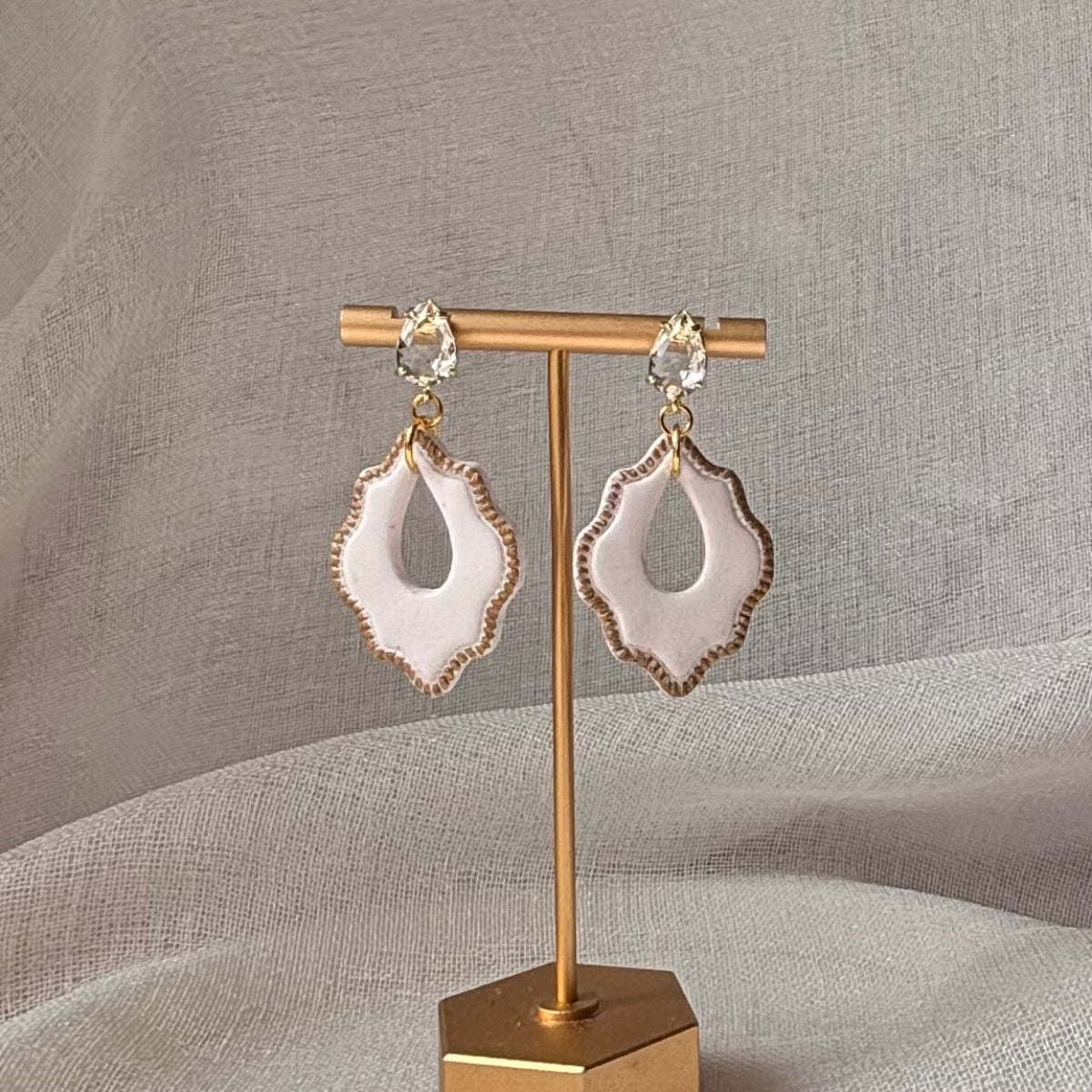 Pearl White handmade polymer clay Solène earrings for weddings and special occasions